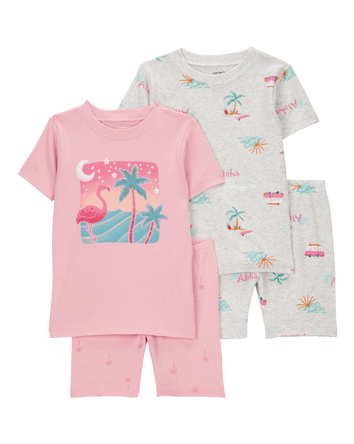 Toddler Flamingo Print Snug Fit Cotton 4-Piece Pyjamas, 