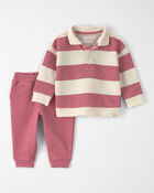 Baby Girl 2-Piece Organic Cotton French Terry Top & Pant Set, image 1 of 4 slides