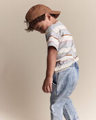 Toddler Boy Striped Short-Sleeve Otter Pocket Tee - Cream/Light Blue, image 2 of 7 slides