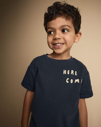 Toddler 'Here I Come' Rolled Cuff Tee - Navy, 