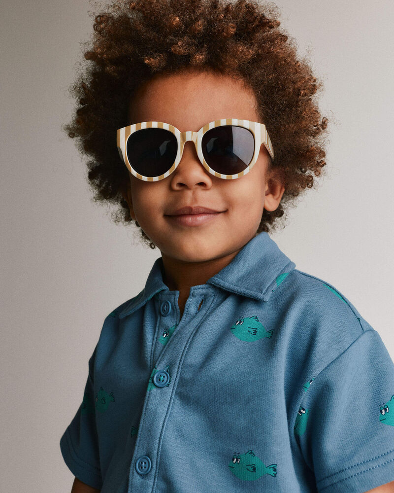 Toddler Boy Button-Down Short-Sleeve Shirt in Fish Print - Slate, image 5 of 6 slides