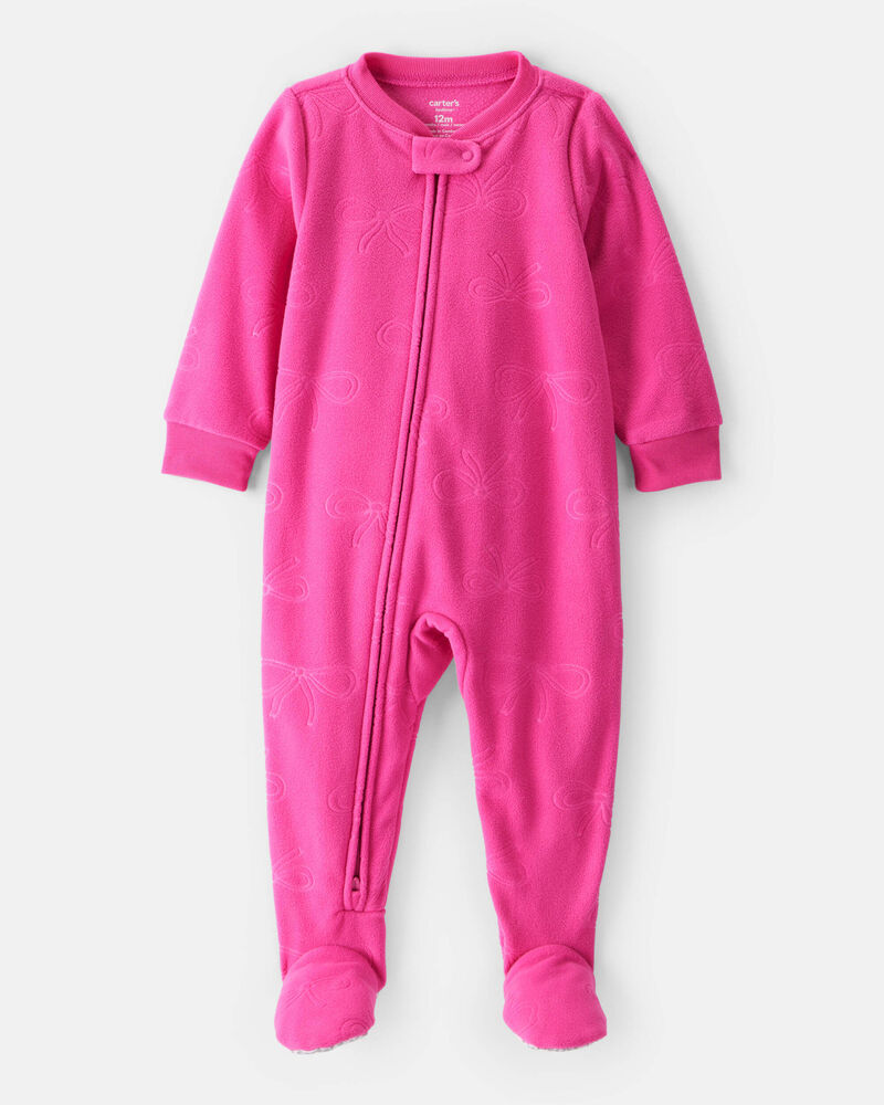 Toddler Girl Bow Loose Fit Long-Sleeve 2-Way Zip 1-Piece pyjamas - Pink, image 1 of 3 slides
