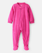 Toddler Girl Bow Loose Fit Long-Sleeve 2-Way Zip 1-Piece pyjamas - Pink, image 1 of 3 slides