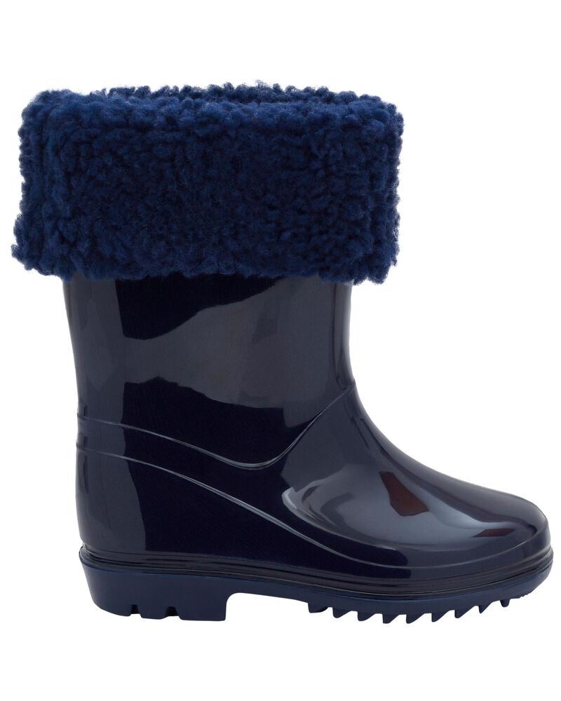 Navy Faux FurLined Rain Boots