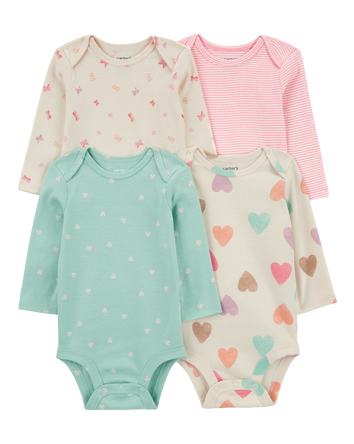 Baby 4-Pack Long-Sleeve Cotton Bodysuits, 
