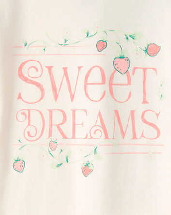 Girls Strawberry 100% Cotton Snug Fit 4-Piece Pajama Set - Green/Pink, 