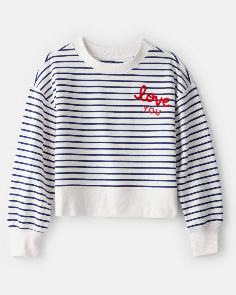 Girls French Terry Long-Sleeve Top - Navy/White, image 1 of 4 slides
