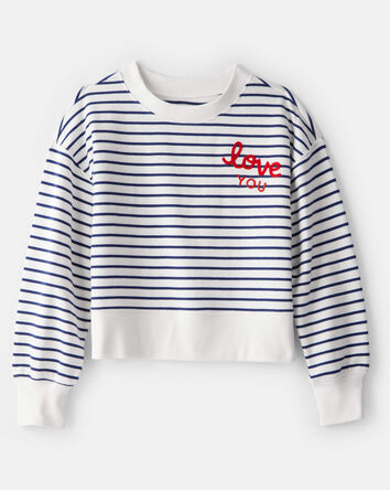 Girls French Terry Long-Sleeve Top - Navy/White, 
