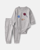 Baby Boy 2-Piece Varsity Long-Sleeve Bodysuit & Pant Set - Grey, image 1 of 6 slides