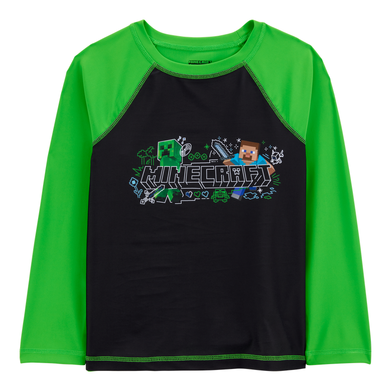 Green Boys Minecraft® Long-Sleeve Rashguard Swim Top - Green