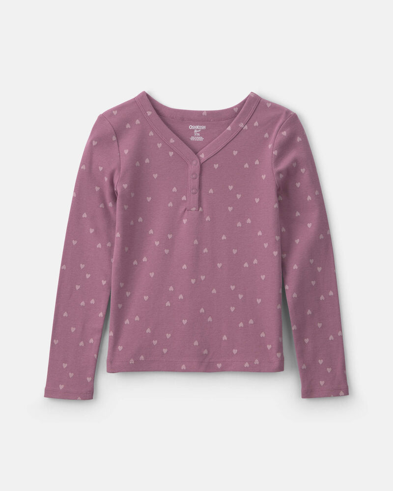 Filles - Haut manches longues en tissu c&ocirc;tel&eacute; &agrave; motif c&oelig;ur &ndash; Mauve, image 1 sur 2 diapositives