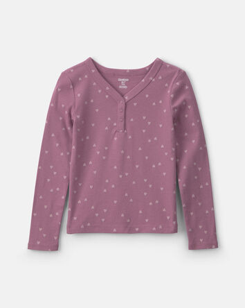 Filles - Haut manches longues en tissu c&ocirc;tel&eacute; &agrave; motif c&oelig;ur &ndash; Mauve, 