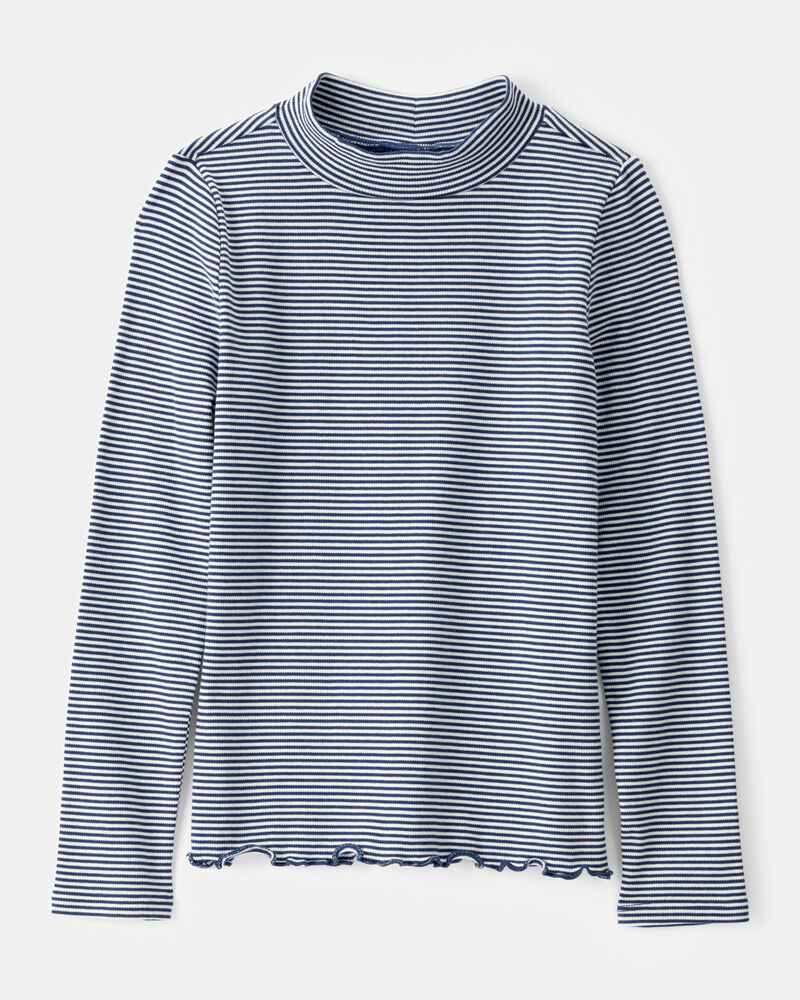 Kid Mock Neck Striped Long-Sleeve Top - Navy, image 1 of 3 slides