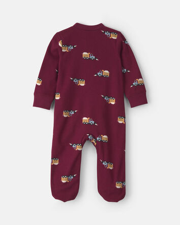Baby Boy Construction Truck 100% Cotton 2-Way Zip Sleeper - Burgundy, 