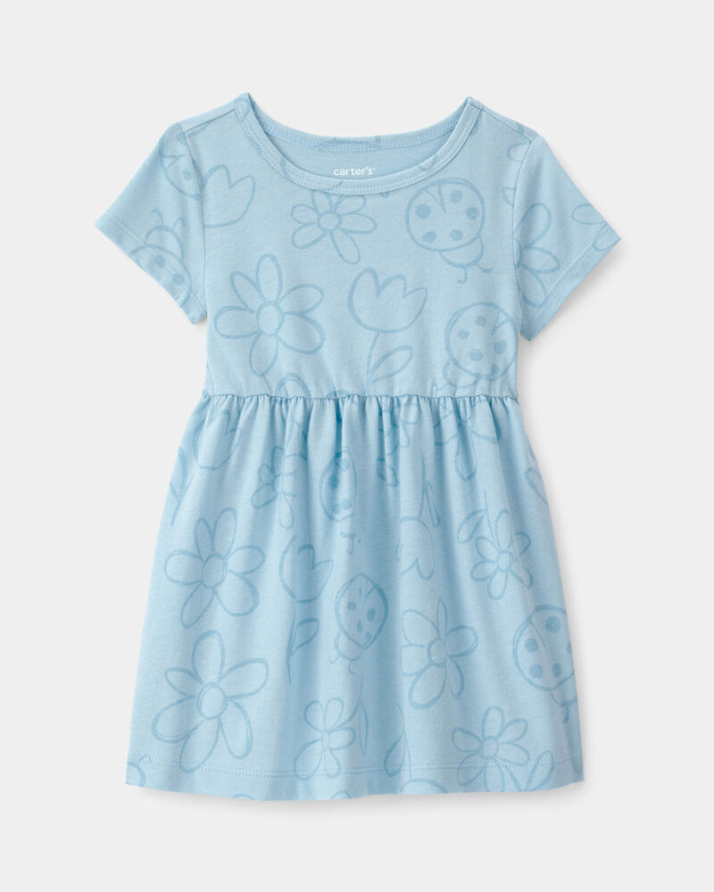 Baby Girl Floral Ladybug Short-Sleeve Dress - Blue, image 1 of 4 slides