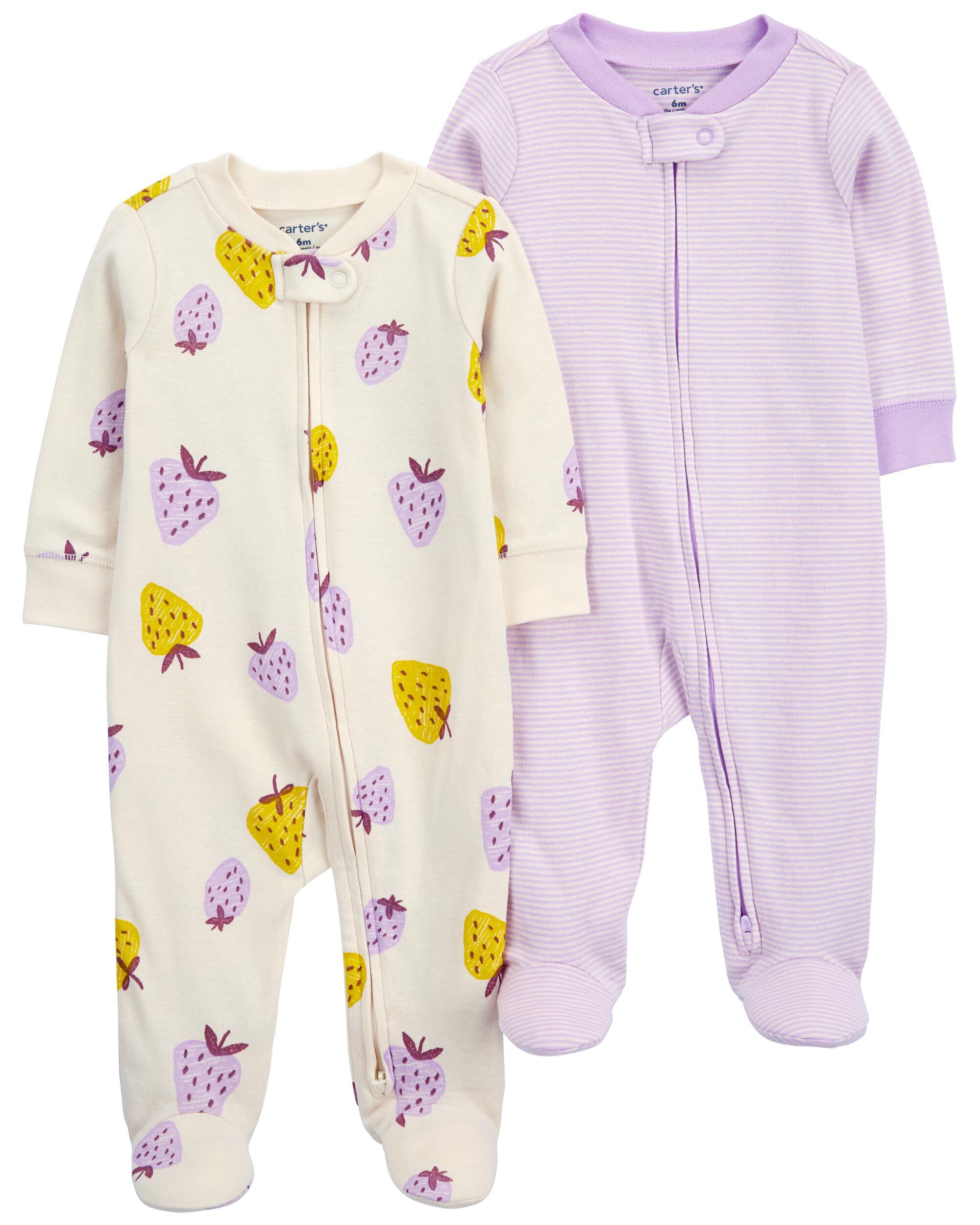 Pink Baby 2 Pack Strawberry Zip Up Cotton Sleeper Pyjamas Carter s Oshkosh Canada