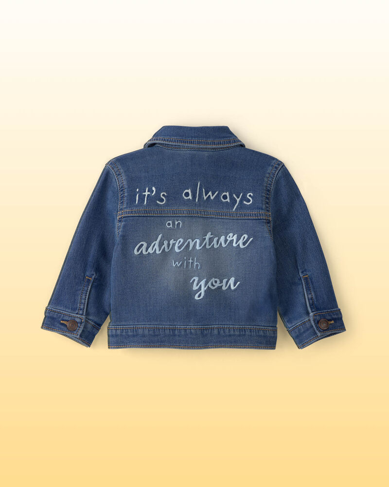B&eacute;b&eacute; - Blouson en denim effet tricot brod&eacute; Winnie l&rsquo;Ourson de Disney&reg; avec motif au dos - D&eacute;lav&eacute; fonc&eacute;, image 3 sur 8 diapositives