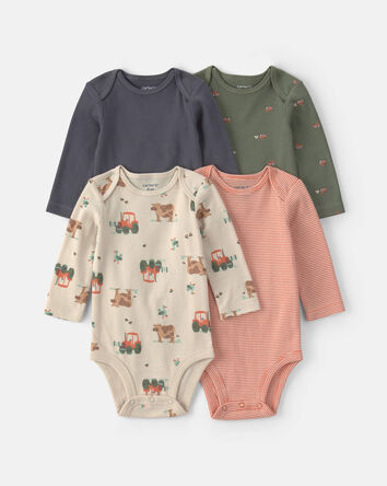 Baby Boy 4-Pack Farm Long-Sleeve Bodysuits, 