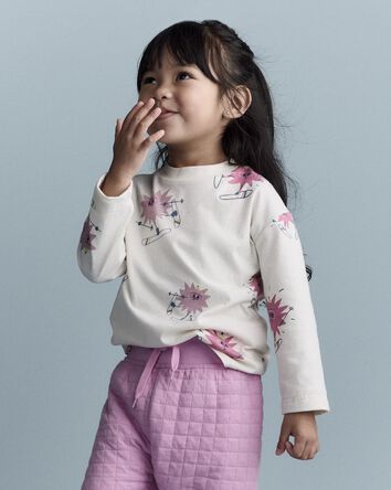 Tout-petit fille - T-shirt &agrave; imprim&eacute; abstrait de style ski &agrave; manches longues et coupe d&eacute;contract&eacute;e - Cr&egrave;me, 