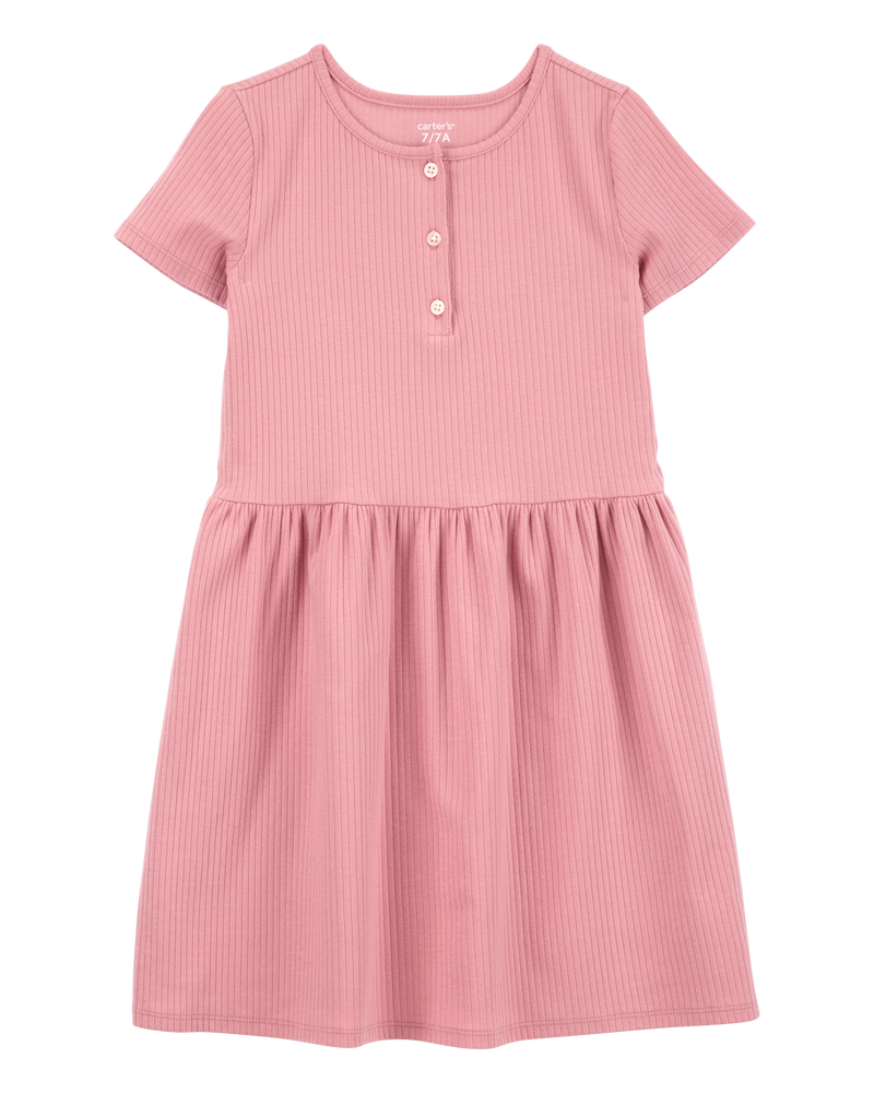 Kid Solid Short-Sleeve Dress - Pink, image 1 of 4 slides