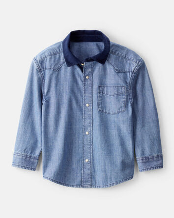 Boys Western Chambray Long-Sleeve Button-Down Shirt - Blue, 