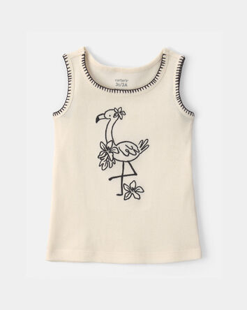 Toddler Girl Flamingo Embroidered Tank Top - Cream, 