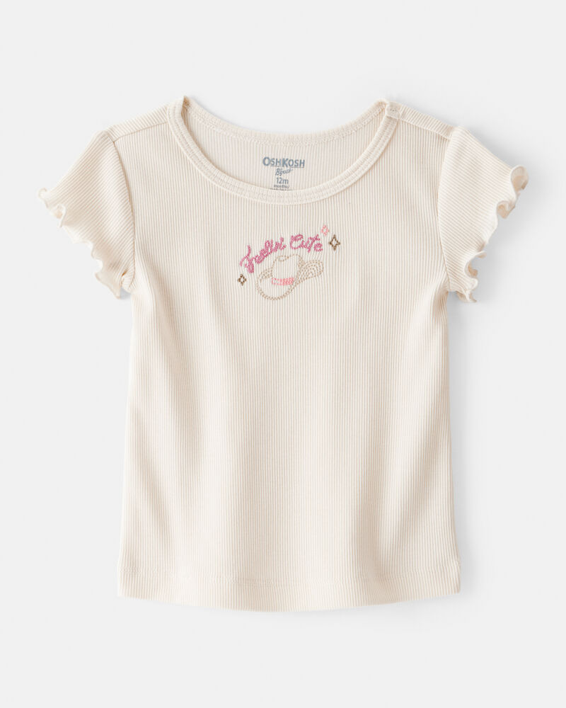 Baby Girl Cowgirl Hat Cotton Short-Sleeve Top - Ivory, image 1 of 4 slides