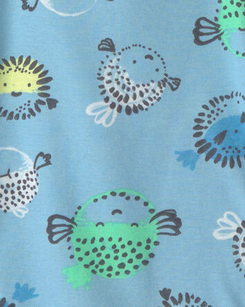B&eacute;b&eacute; gar&ccedil;on - Pyjama 4 pi&egrave;ces en 100&nbsp;% coton &agrave; motif poisson-globe - Bleu/Vert, 