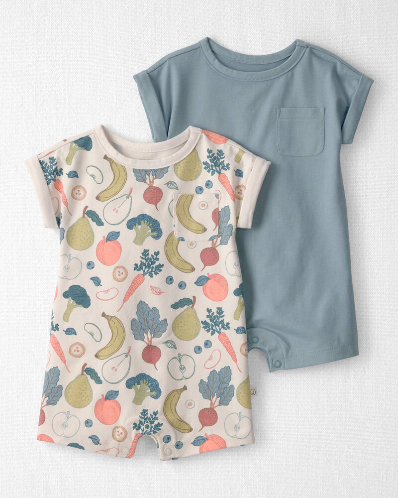 Baby 2-Pack Organic Cotton Rompers in Veggie Fruit Print, image 1 of 5 slides