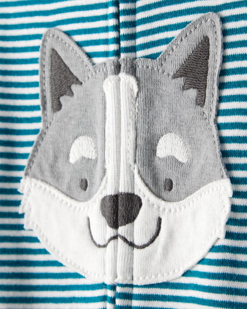 Baby Boy Dog Striped 100% Cotton Snug Fit 2-Way Zip 1-Piece Pyjamas - Blue, image 2 of 5 slides