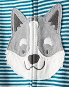 Baby Boy Dog Striped 100% Cotton Snug Fit 2-Way Zip 1-Piece Pyjamas - Blue, image 2 of 5 slides
