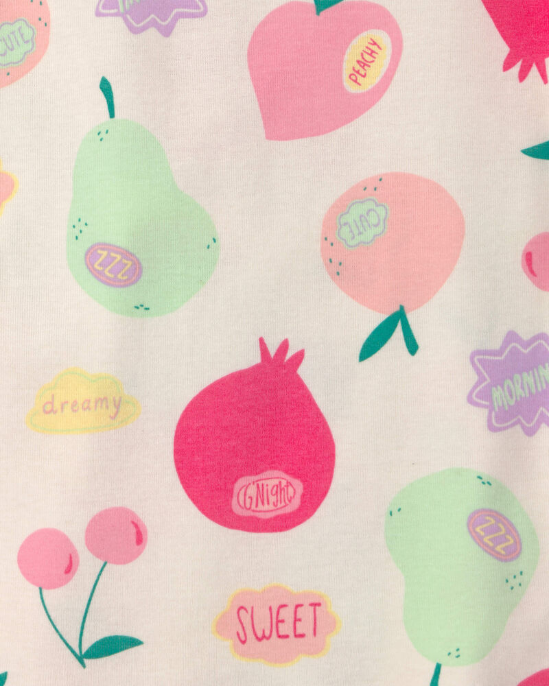 Girls Fruit 100% Cotton Short-Sleeve Snug Fit 4-Piece pyjama Set - Pink, image 4 of 5 slides