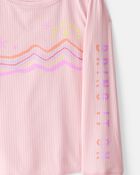 Girls Active Rib Long-Sleeve Top - Pink, image 2 of 4 slides