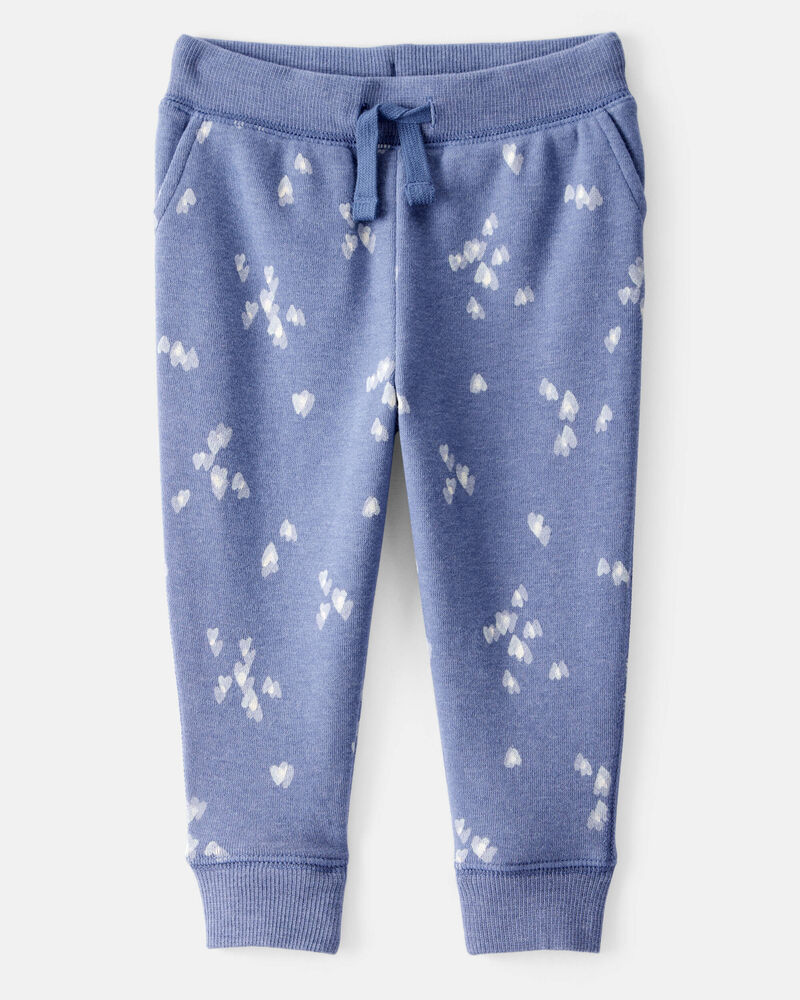 Baby Girl Heart Print French Terry Drawstring Joggers - Blue, image 1 of 4 slides