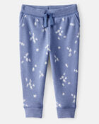 Baby Girl Heart Print French Terry Drawstring Joggers - Blue, image 1 of 4 slides