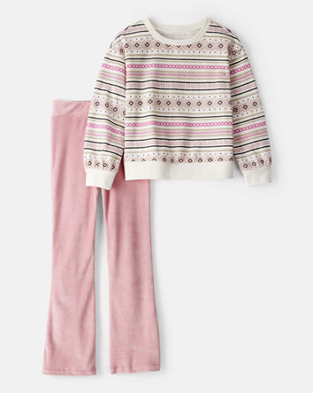 Girls Fairisle Pullover & Flared Pant Set, 