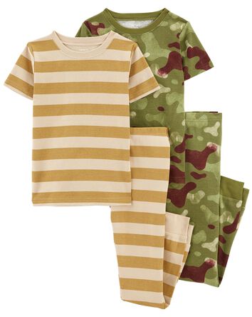 4-Piece Camo Striped 100% Snug Fit Cotton Pyjamas, 
