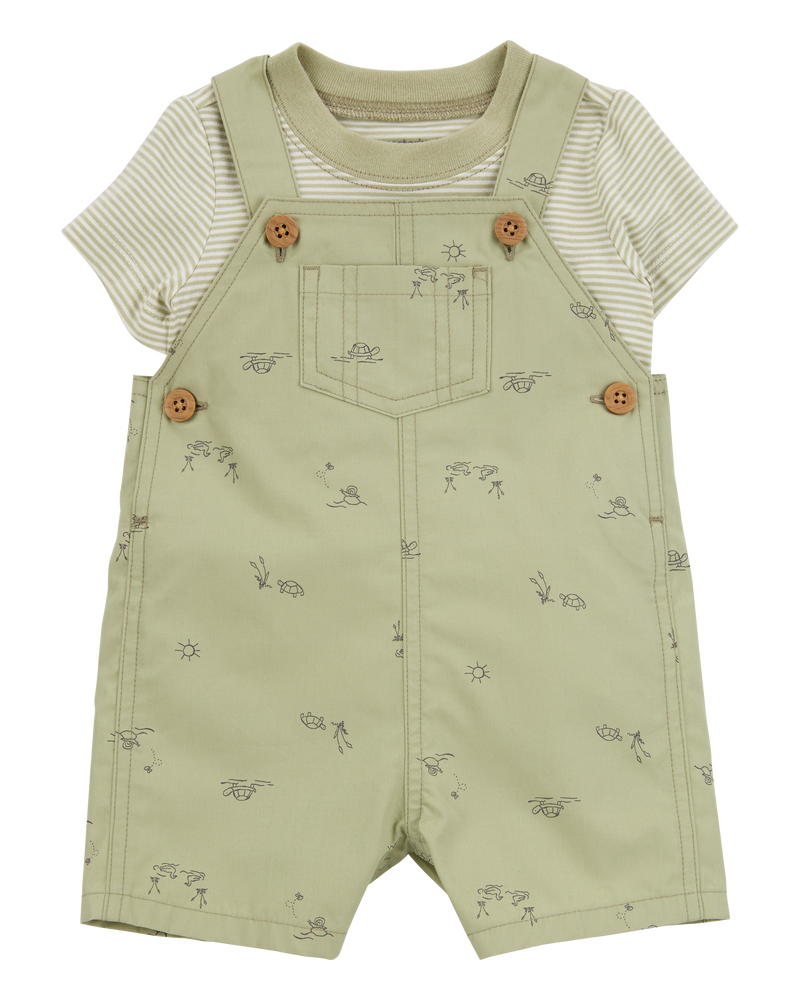 Baby Boy 2-Piece Tee & Shortall Set - Olive, image 1 of 6 slides