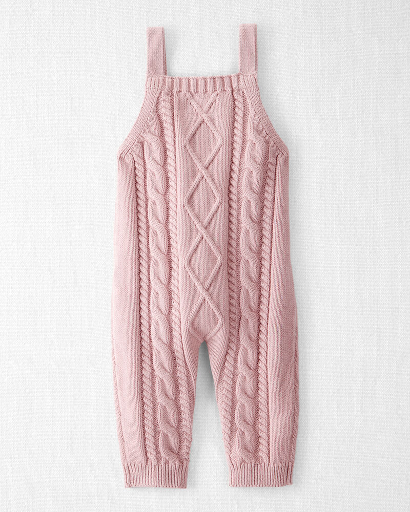 Baby Girl Organic Cotton Cable Knit Overalls, image 3 of 6 slides