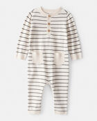 Baby Boy Striped Cotton Long-Sleeve Jumpsuit - White, image 1 of 5 slides