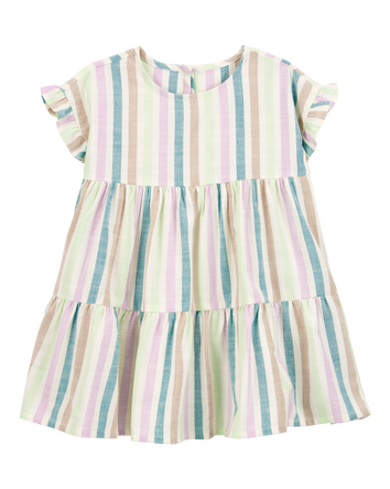 Toddler Striped Tiered Linen Dress, 