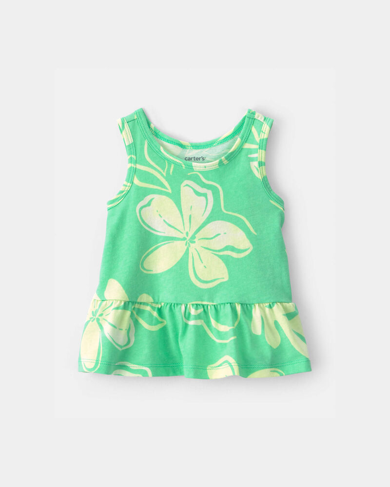 Baby Girl Floral Peplum Tank Top - Green, image 1 of 3 slides