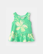Baby Girl Floral Peplum Tank Top - Green, image 1 of 3 slides