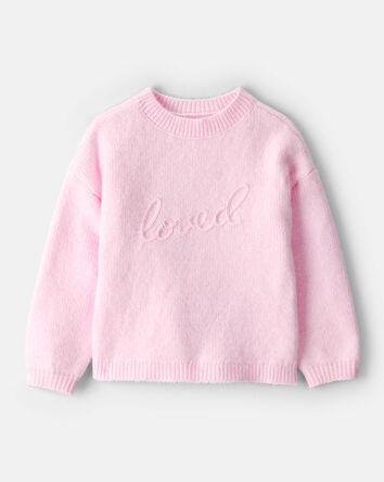 Toddler Girl Embroidered Loved Long-Sleeve Sweater - Pink, 