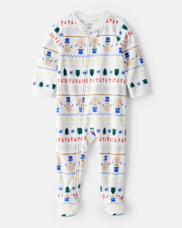 Toddler Christmas Fair Isle Print Fleece Long-Sleeve Loose Fit 1-Piece pyjamas - White, 