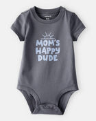 Baby Boy 'Mom's Happy Dude" Short-Sleeve Graphic Bodysuit - Grey, image 1 of 2 slides