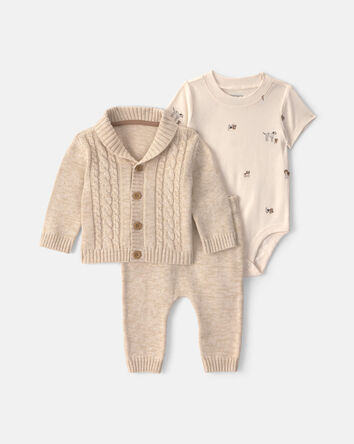 Baby Boy 3-Piece Cotton Sweater Layering Set - Cream, 