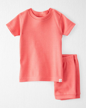 Baby Organic Cotton Ribbed Pyjama Set in Pink, 