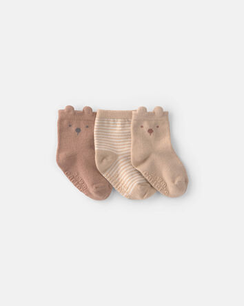 B&eacute;b&eacute; - Emballage 3 paires de chaussons pour b&eacute;b&eacute; &agrave; motif ourson - Brun, 