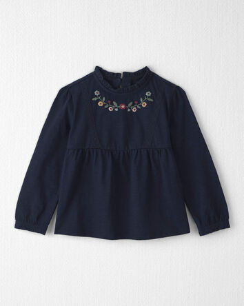 Tout-petit fille - Haut p&eacute;plum en coton biologique &agrave; broderie, 
